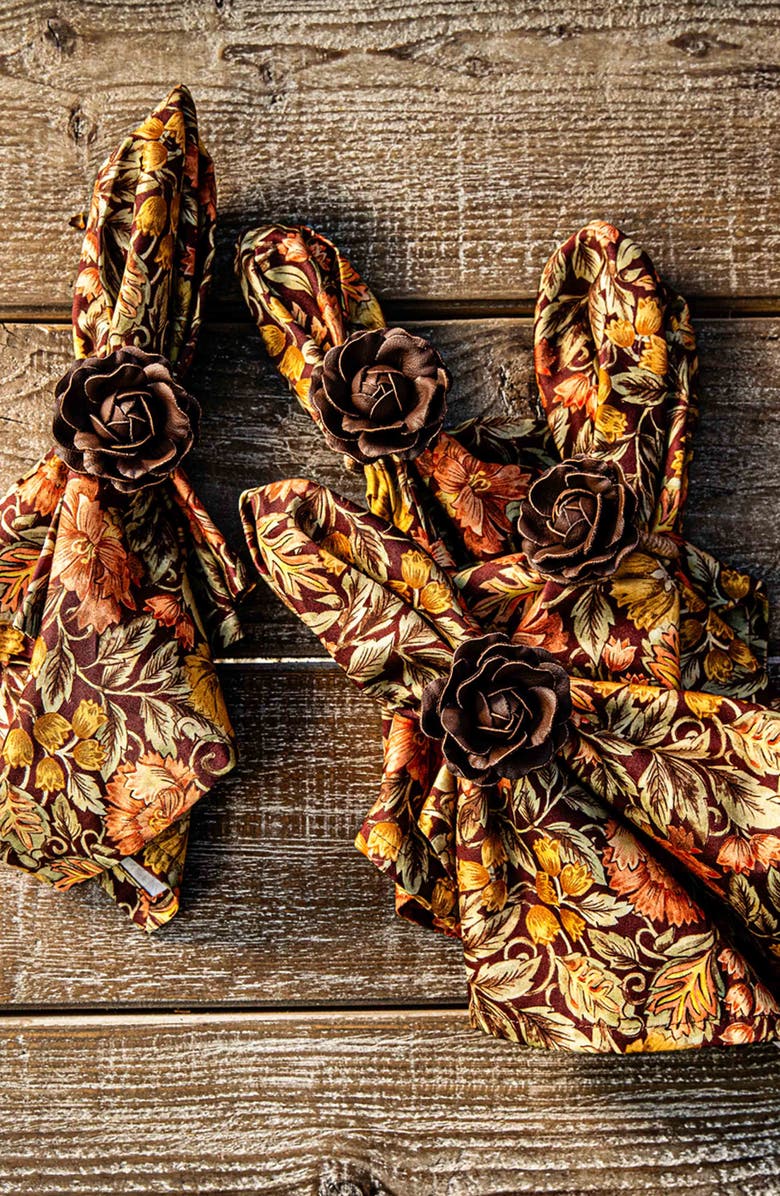 Juliska Camellia Set of 4 Napkin Rings, Alternate, color, Brown