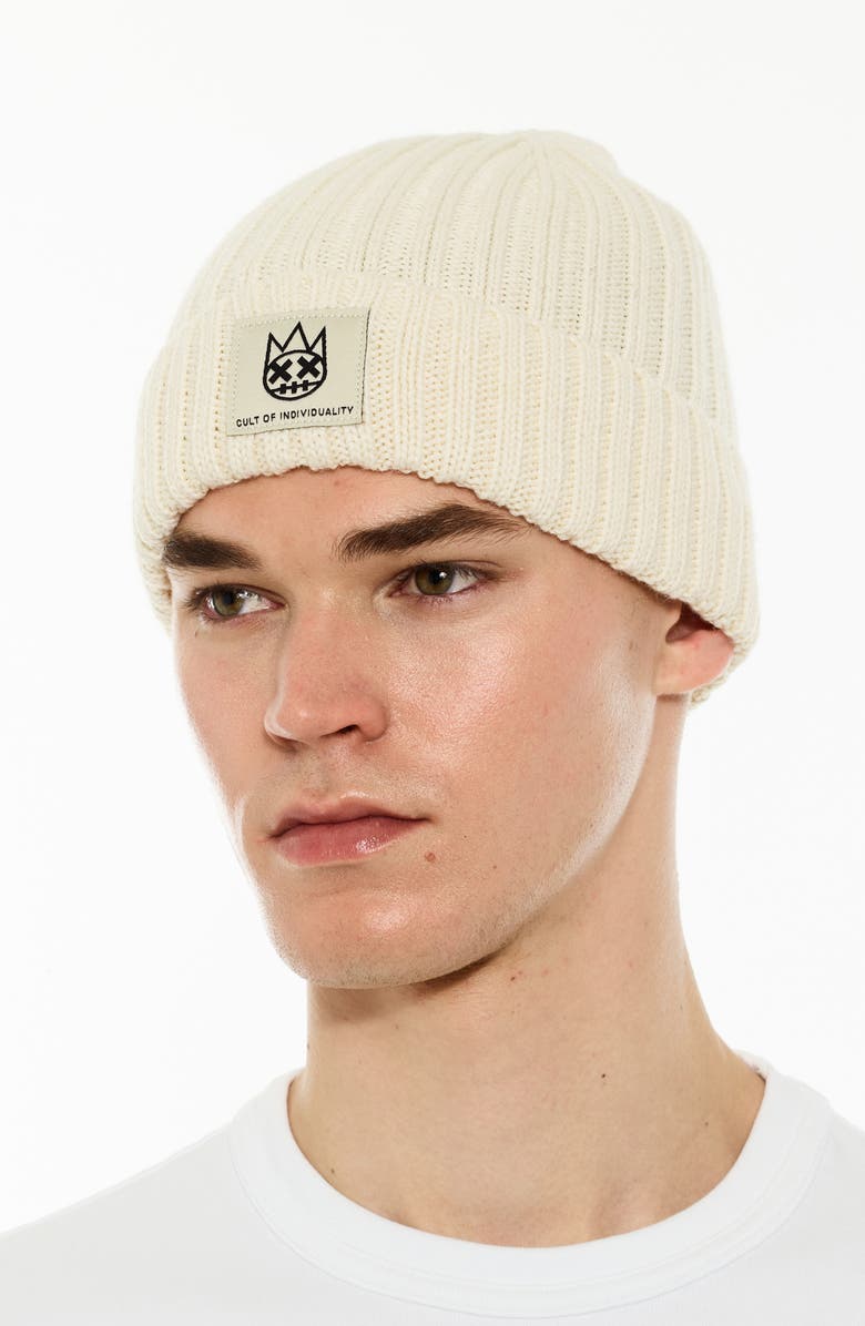 Cult of Individuality Rib Cuff Wool Blend Beanie, Alternate, color, Winter White
