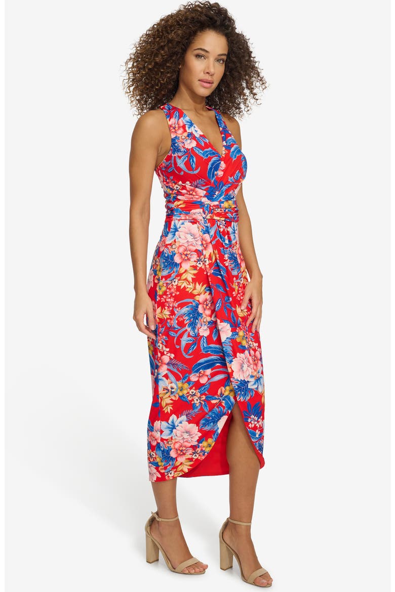 Ruched Midi Dress, Alternate, color, RED MULTI