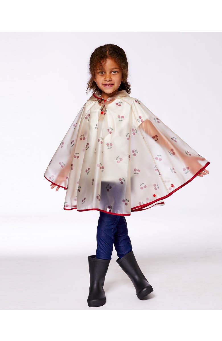 Deux par Deux Little Girl's Red Cherry Printed Rain Cape, Alternate, color, 