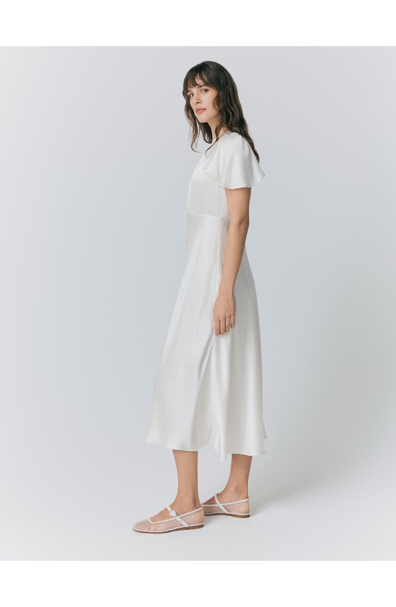 Ghost London Grace Satin Button V-Neck Dress, Alternate, color, Ivory