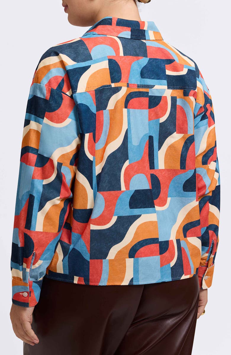 Foxcroft Marina Geo Print Cotton Corduroy Button-Up Shirt, Alternate, color, Beige