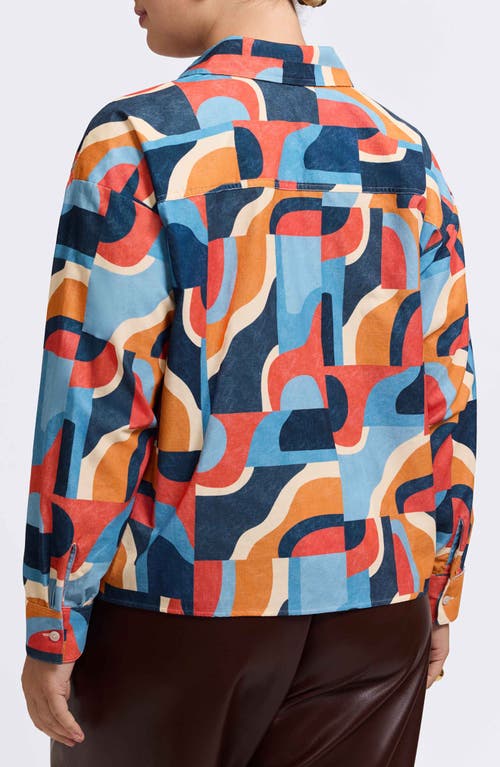Foxcroft Marina Geo Print Cotton Corduroy Button-up Shirt In Multi