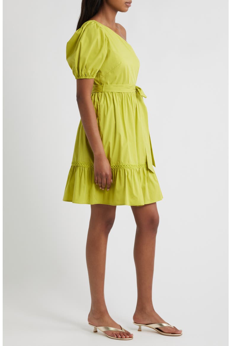 One-Shoulder Puff Sleeve Cotton Blend Dress, Alternate, color, CITRON ZEST