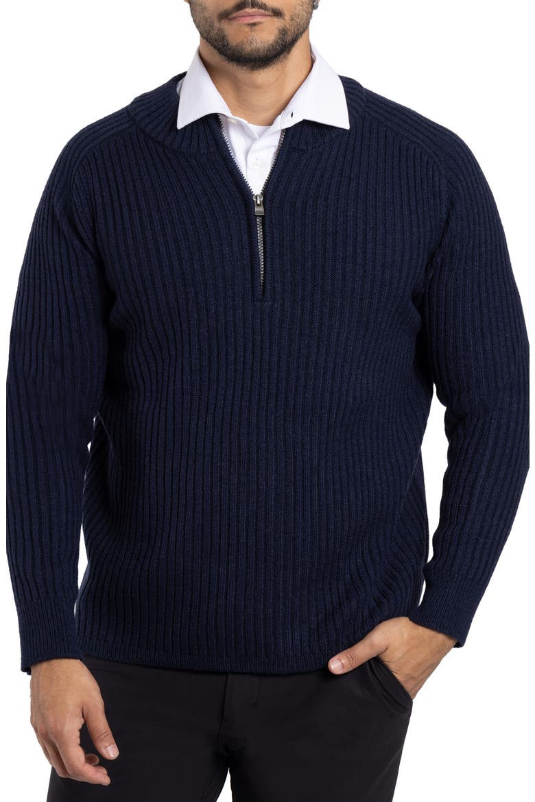 Rib Quarter Zip Sweater, Main, color, NAVY