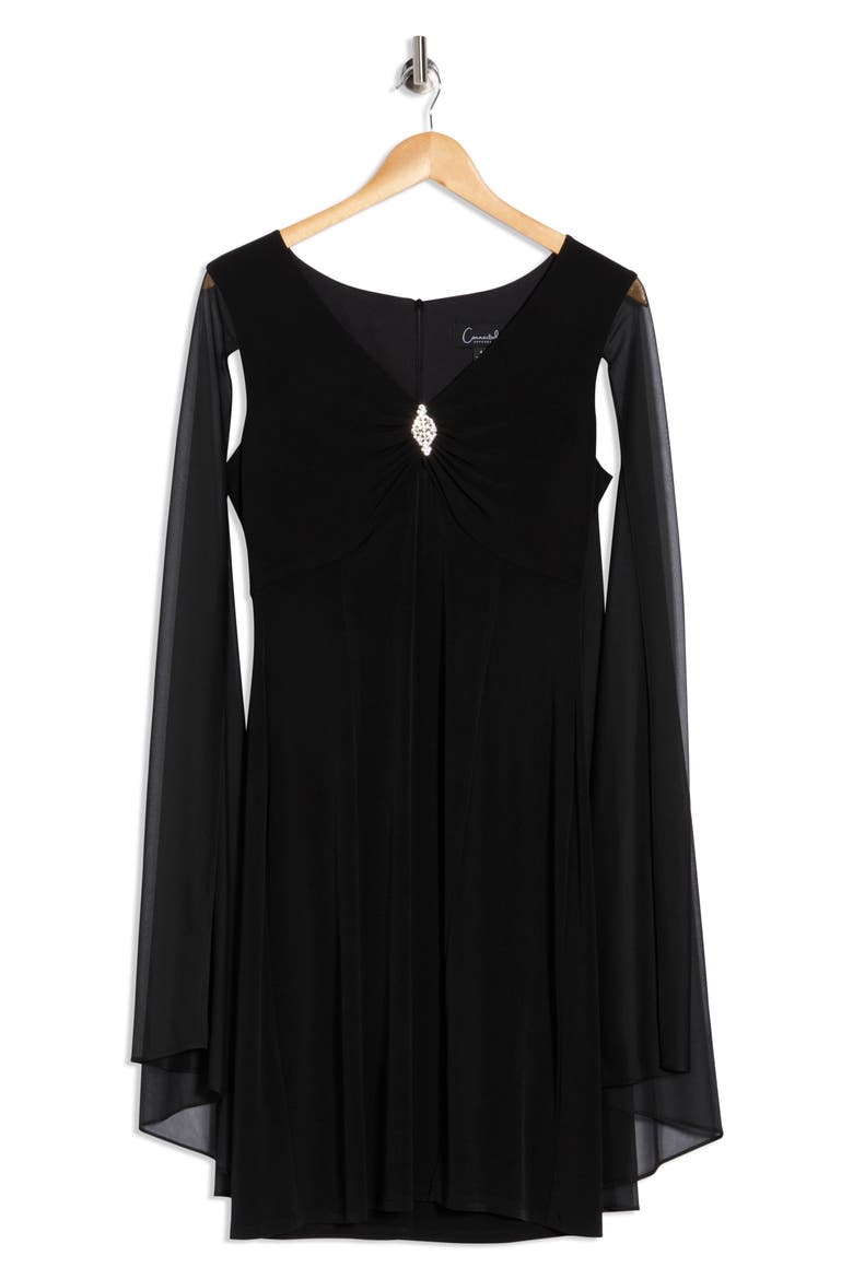 Cape Sleeve Dress, Alternate, color, BLACK