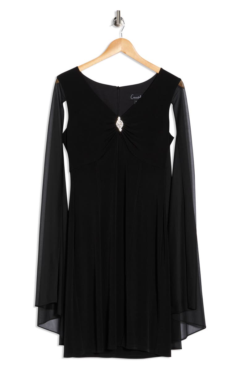 Connected Apparel Cape Sleeve Dress, Alternate, color, Black