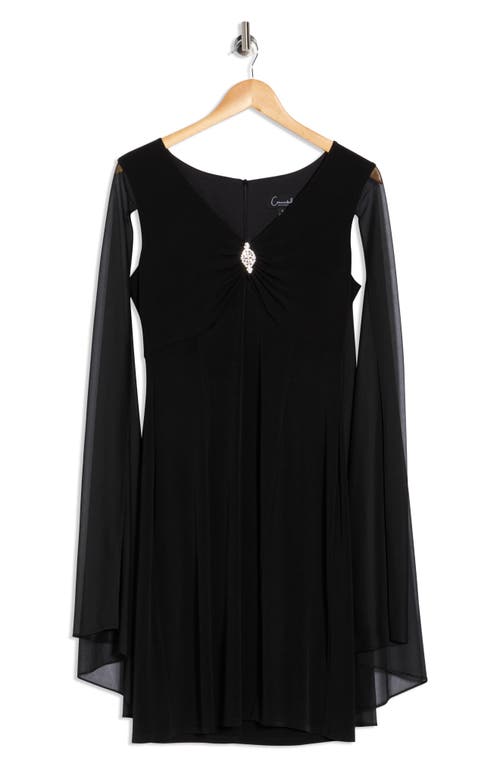 Connected Apparel Cape Sleeve Dress In Black