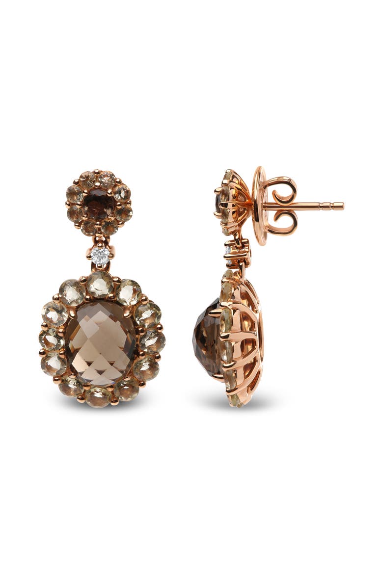 18K Gold Diamond Accent & Lemon & Smoky Color Quartz Gemstone Dangle Drop Earring, Alternate, color, Pink