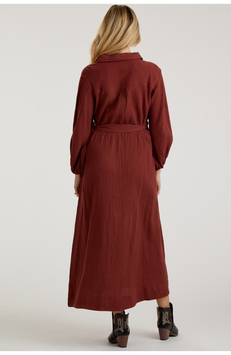 PinkBlush Gauze Belted Shirt Midi Dress, Alternate, color, Rust