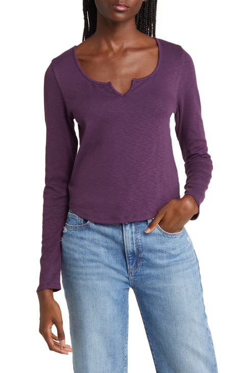 Free People Parisian Nights mauve ribbed bell deals sleeve long sleeve top / blouse