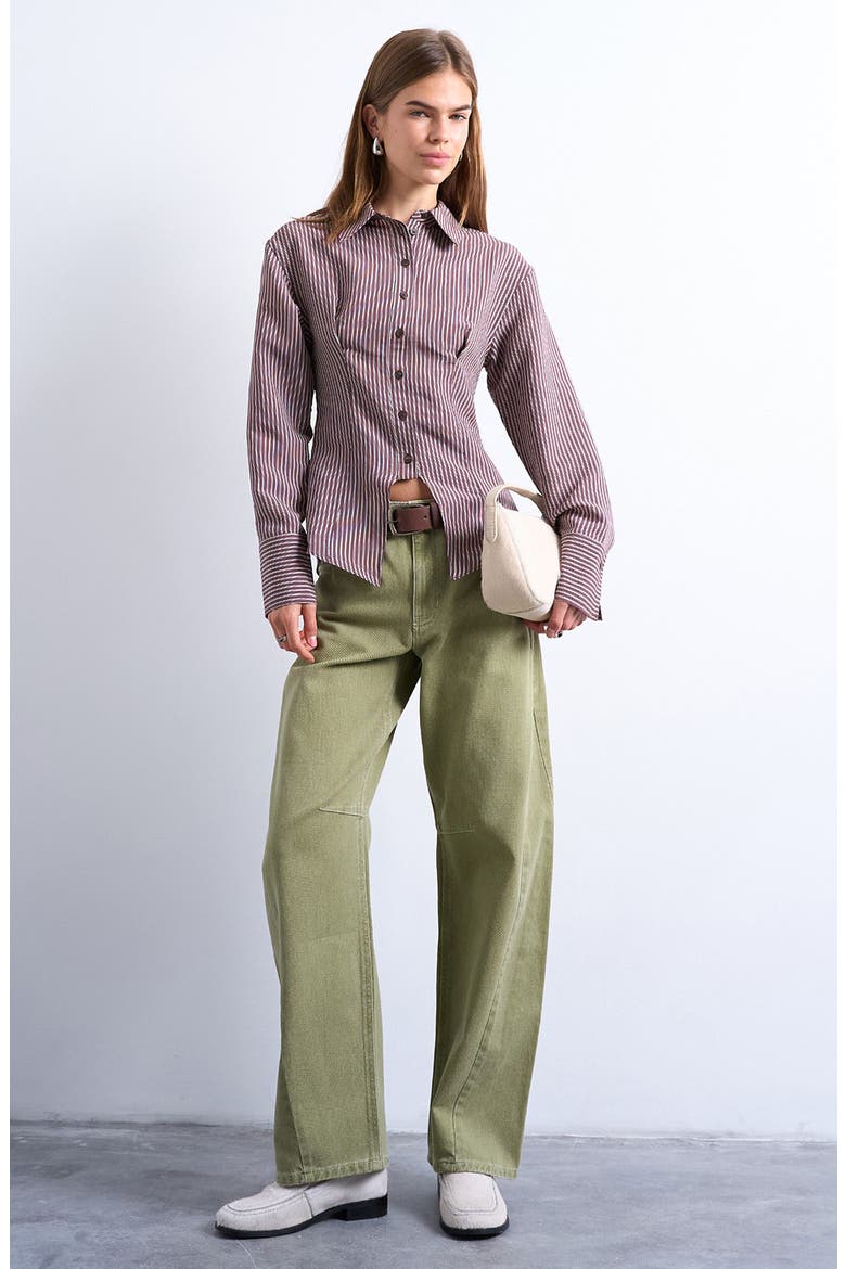 Split Front Cotton Blend Button-Up Shirt, Alternate, color, BURGUNDY