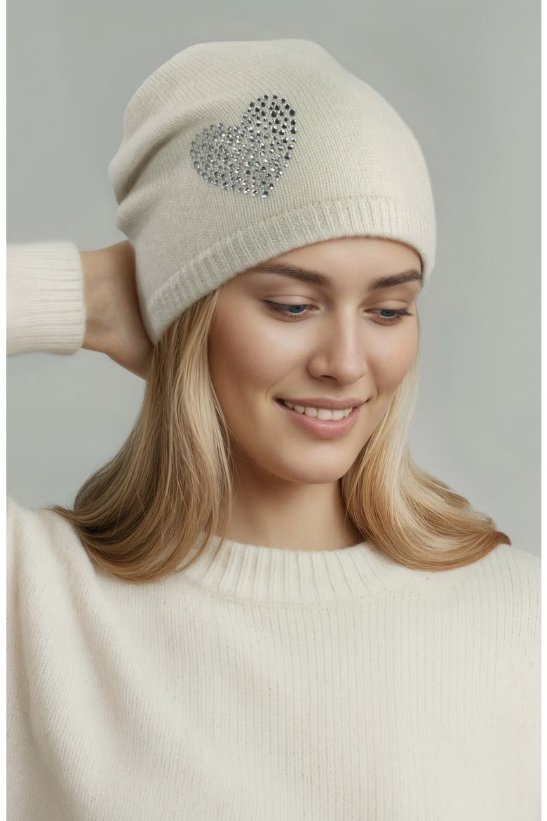 Crystal Heart Cashmere Beanie, Alternate, color, YOGI IV/ CRYSTAL