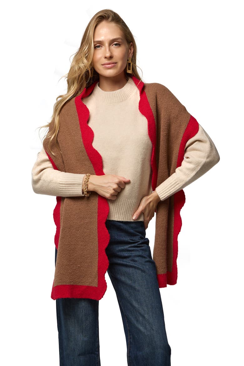Scallop Trim Scarf, Alternate, color, BROWN