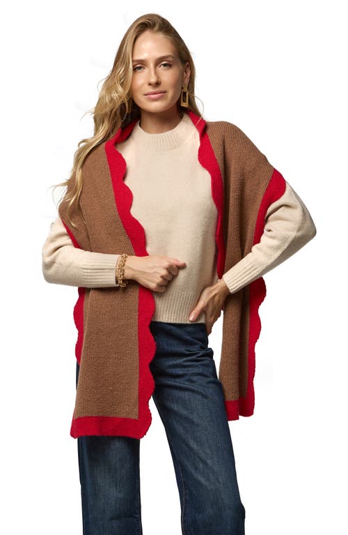 Saachi Scallop Trim Knit Scarf In Brown