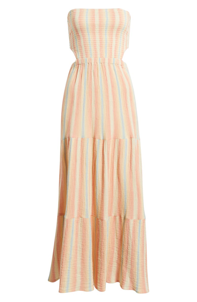 Rip Curl Premium Surf Stripe Strapless Tiered Cotton Maxi Dress, Alternate, color, Multi Color