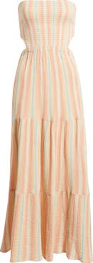 Rip Curl Premium Surf Stripe Strapless Tiered Cotton Maxi Dress