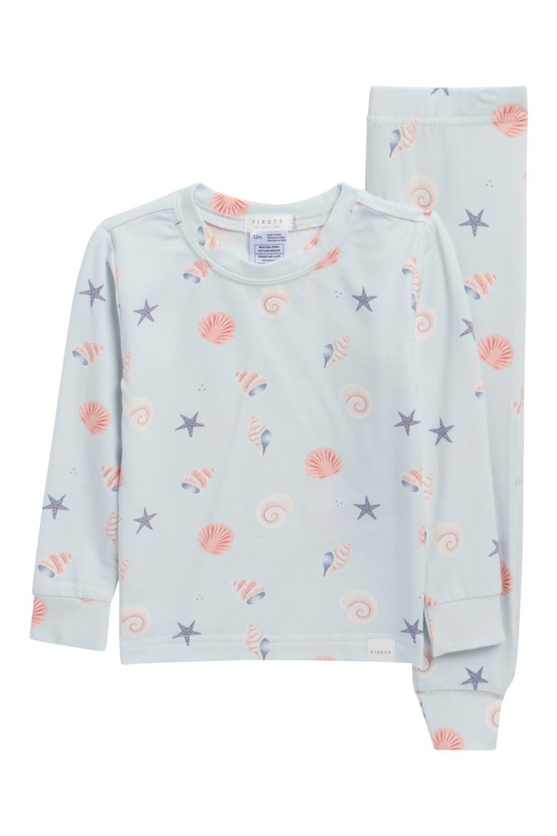 Shell Print Fitted Two-Piece Pajamas, Main, color, LIGHT BLUE