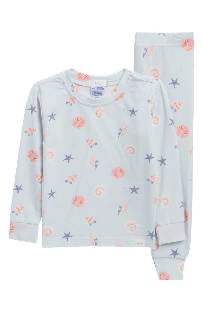 Petit Lem Shell Print Fitted Two-Piece Pajamas, Main, color, Light Blue