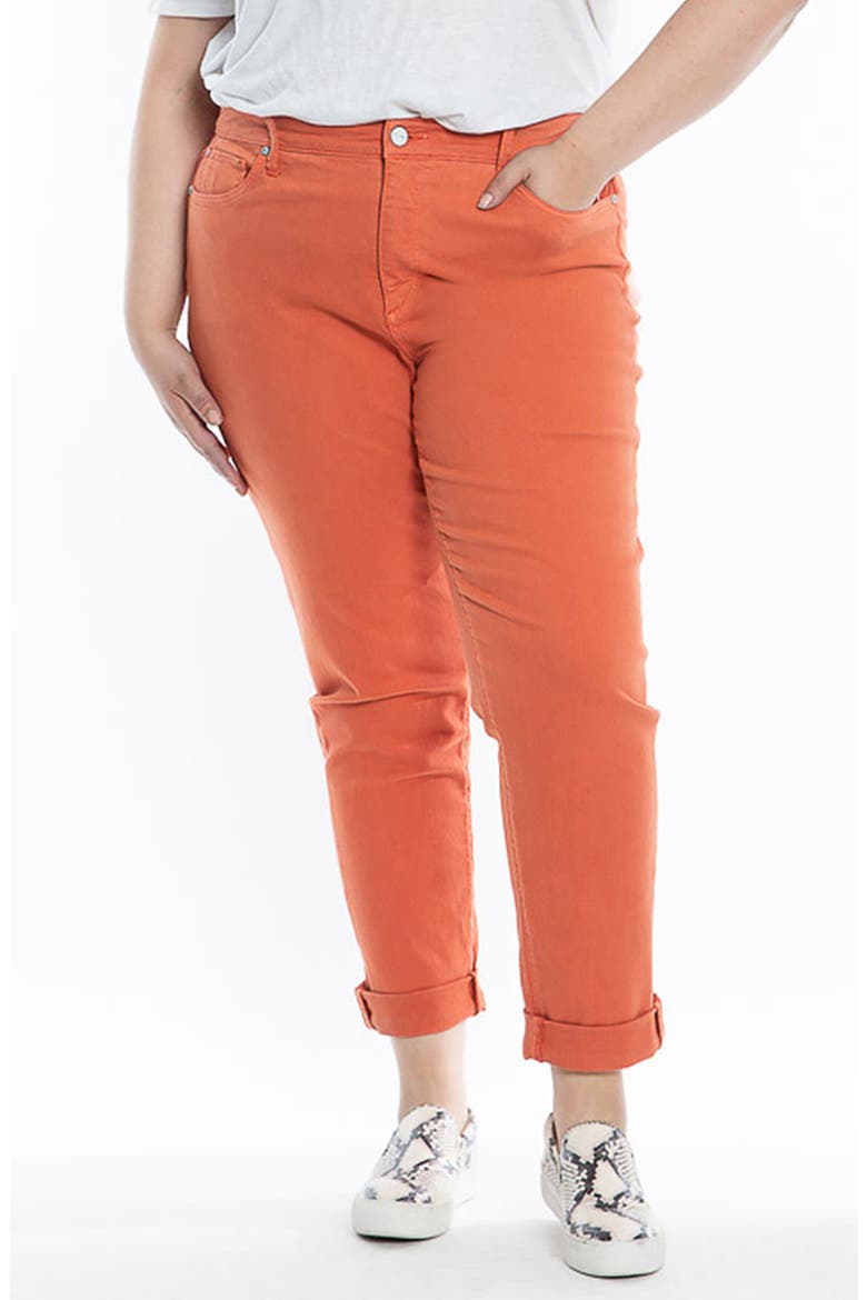 High Waist Roll Hem Boyfriend Jeans, Main, color, RUST
