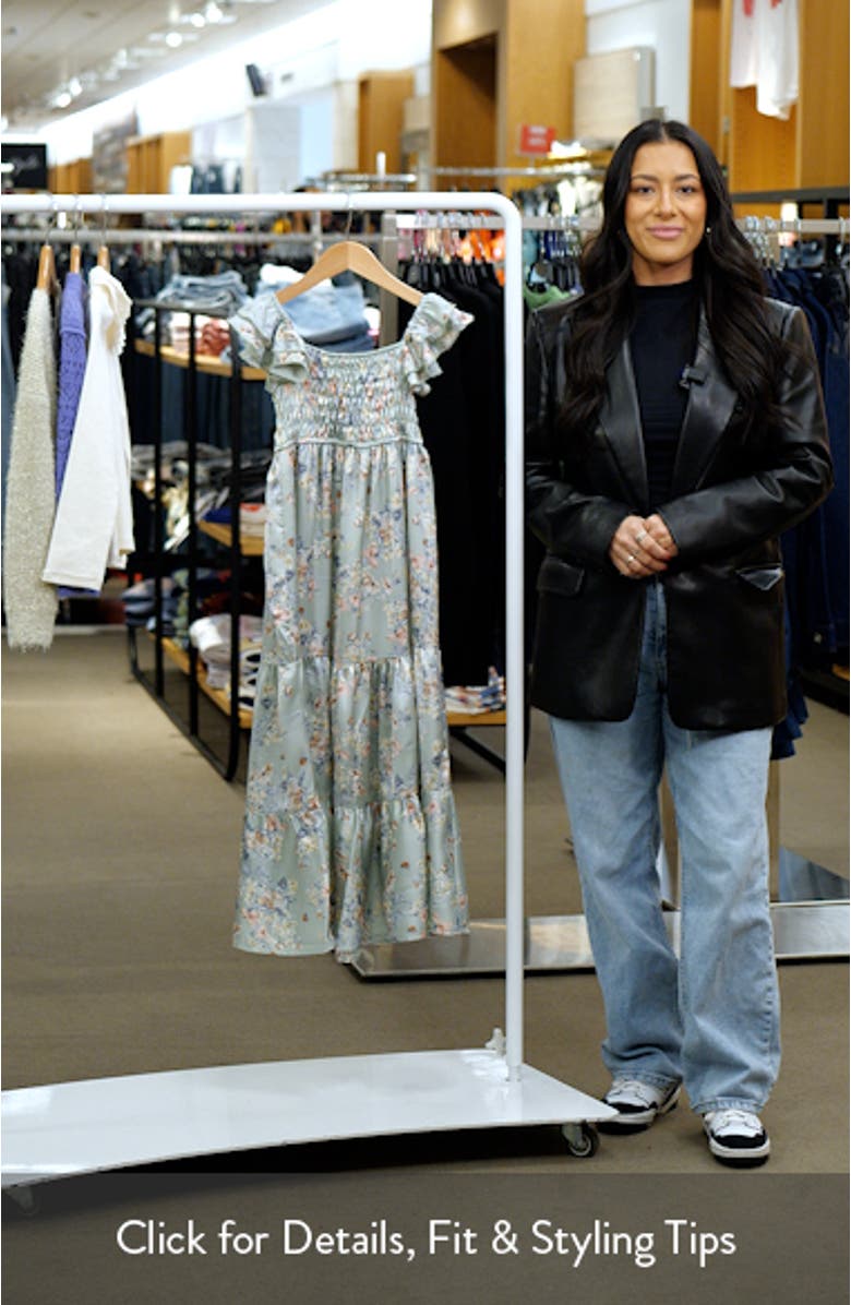 Kids' Floral Smocked Bodice Satin Maxi Dress, sales video thumbnail