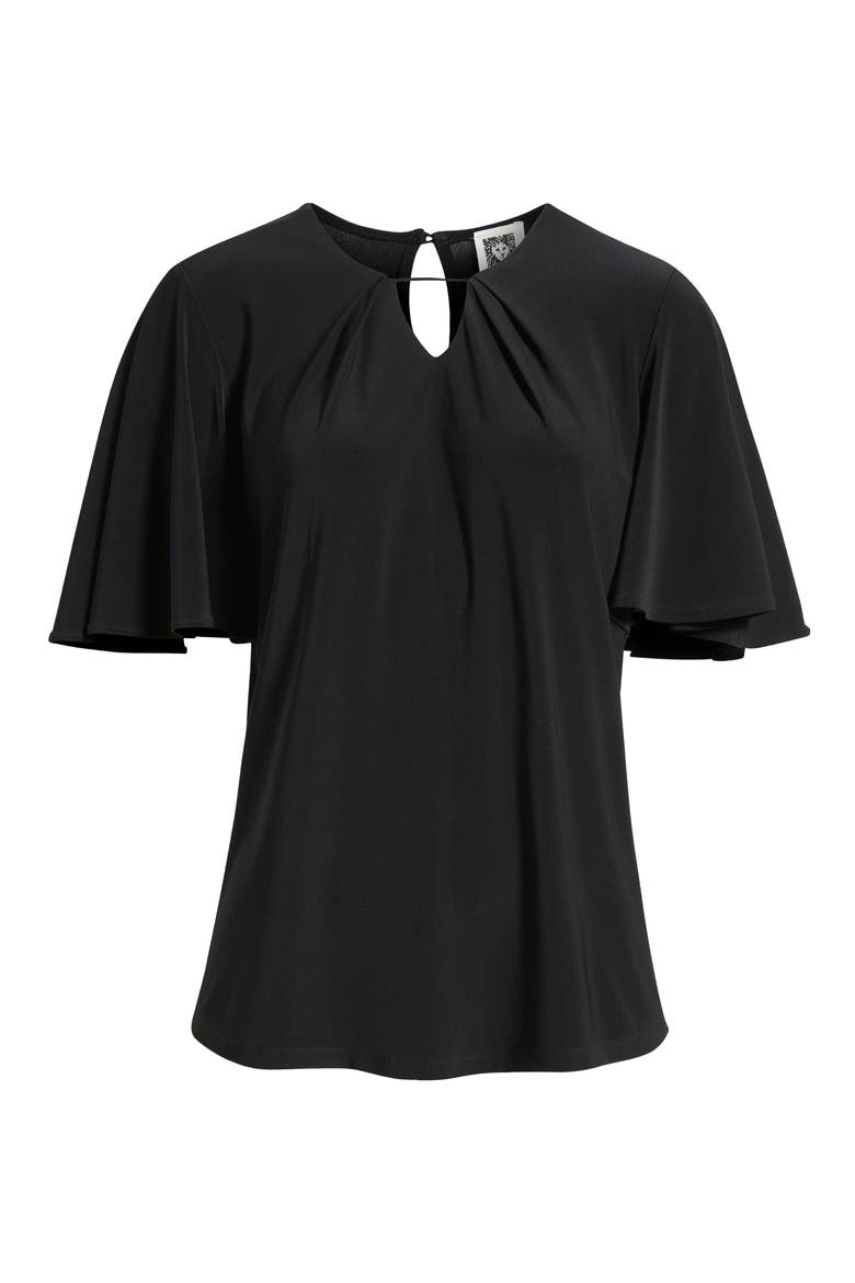 Pleat Neck Bell Sleeve Top, Alternate, color, ANNE BLACK