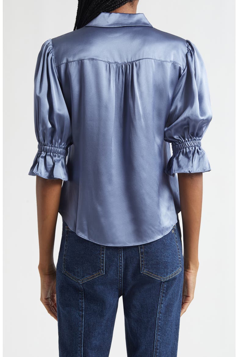 Fiona Ruffle Cuff Silk Button-Up Shirt, Alternate, color, IRIS SLATE