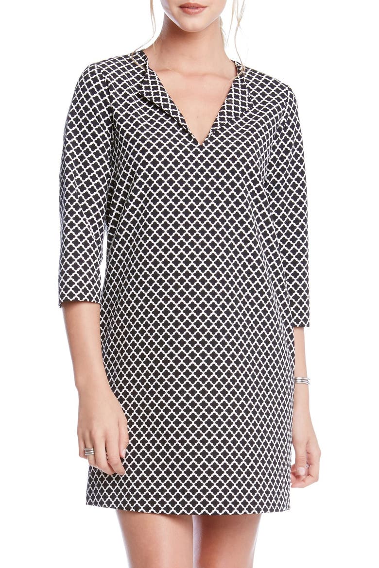 Print Split Neck Shift Dress, Main, color, PRINT