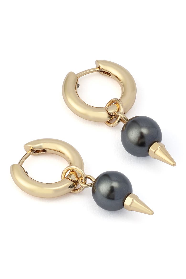 Spike Imitation Pearl Huggie Hoop Earrings, Alternate, color, GREY PEARL