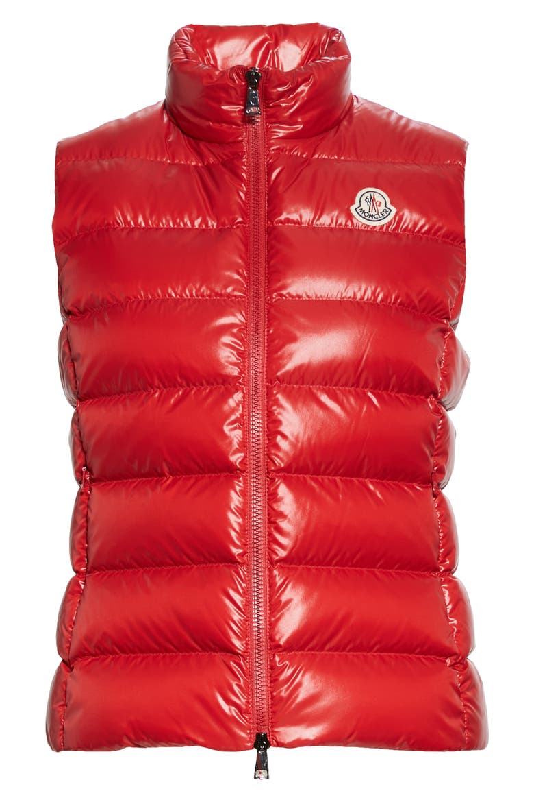 Ghany Short Shiny Nylon Down Vest, Alternate, color, RED