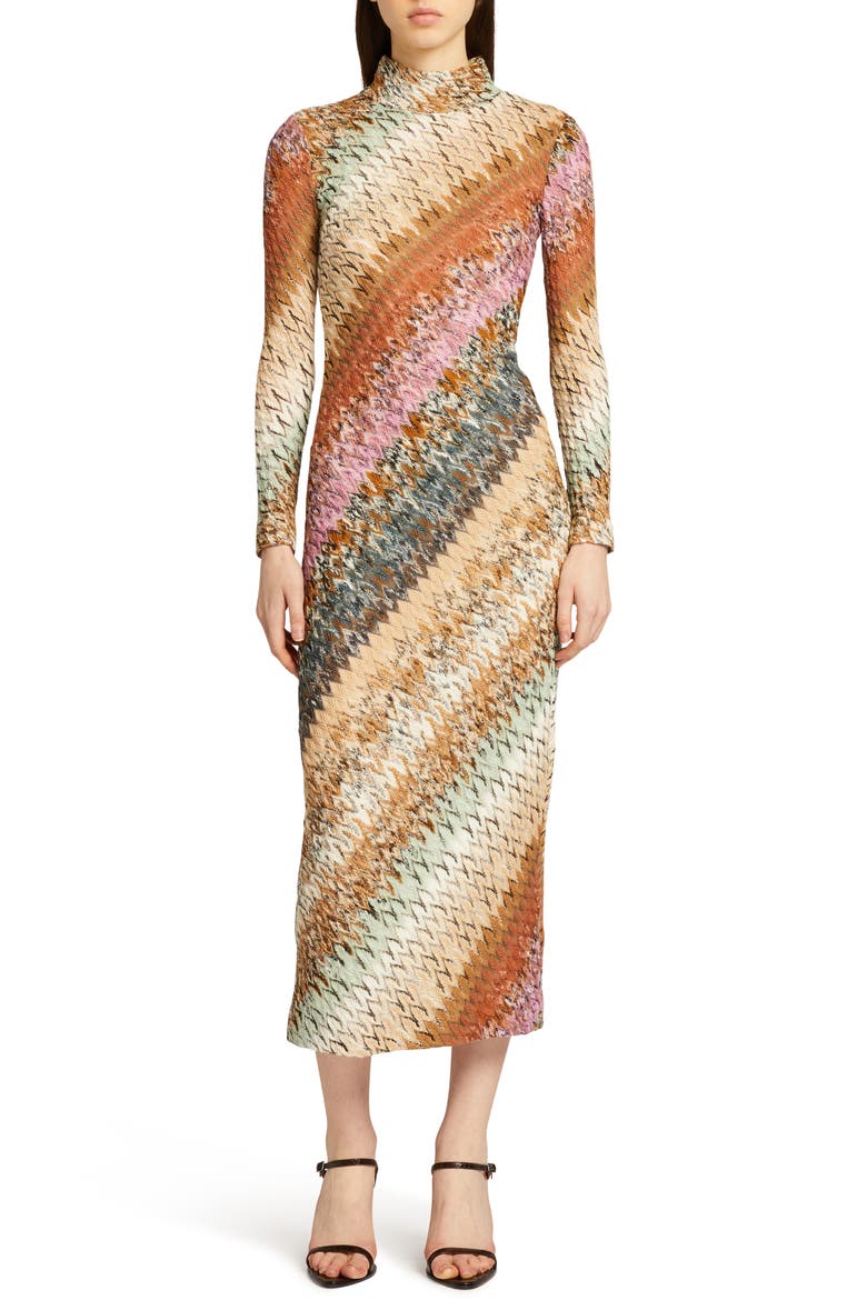 Diagonal Zigzag Long Sleeve Wool Blend Dress, Main, color, VARIANTE NEUTRA