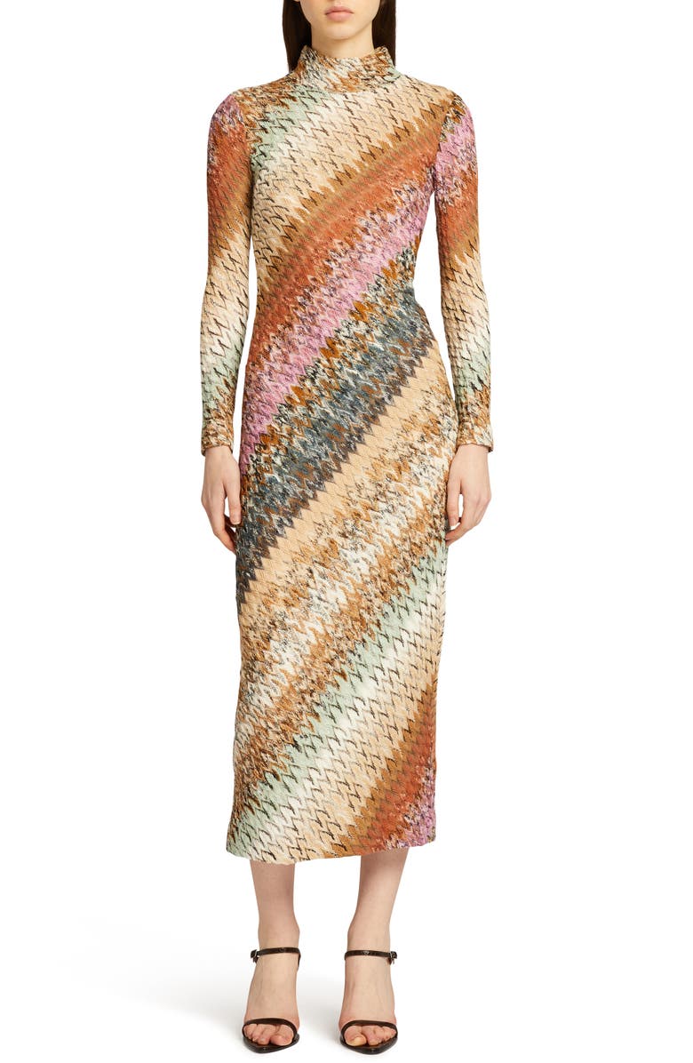 Missoni Diagonal Zigzag Long Sleeve Wool Blend Dress, Main, color,