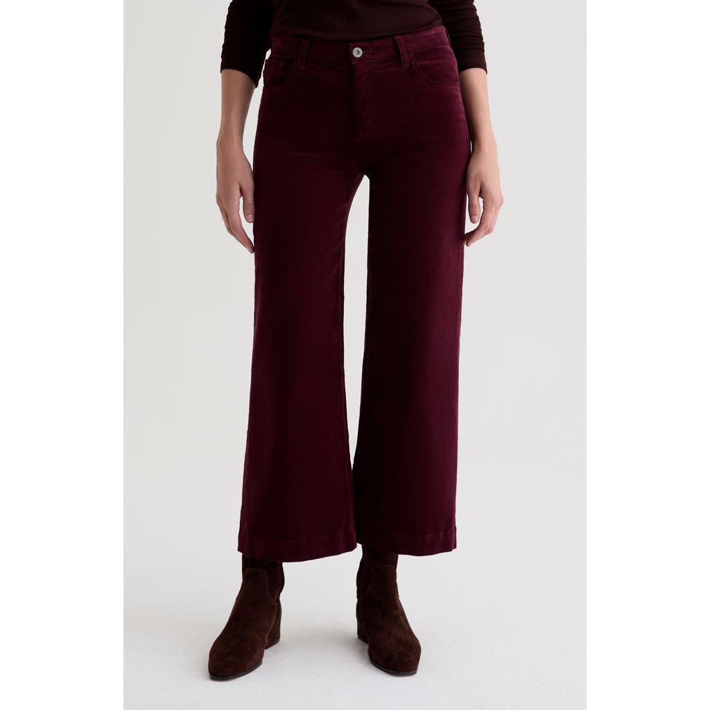 Ag Saige Mid Rise Ankle Wide Leg Corduroy Pants In Burgundy