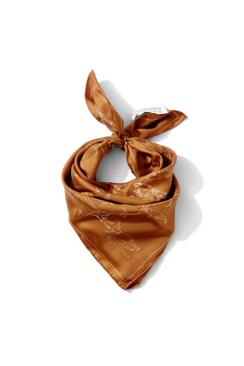 Longhorn Outline Silk Twill Bandana, Main, color, Burnt Orange
