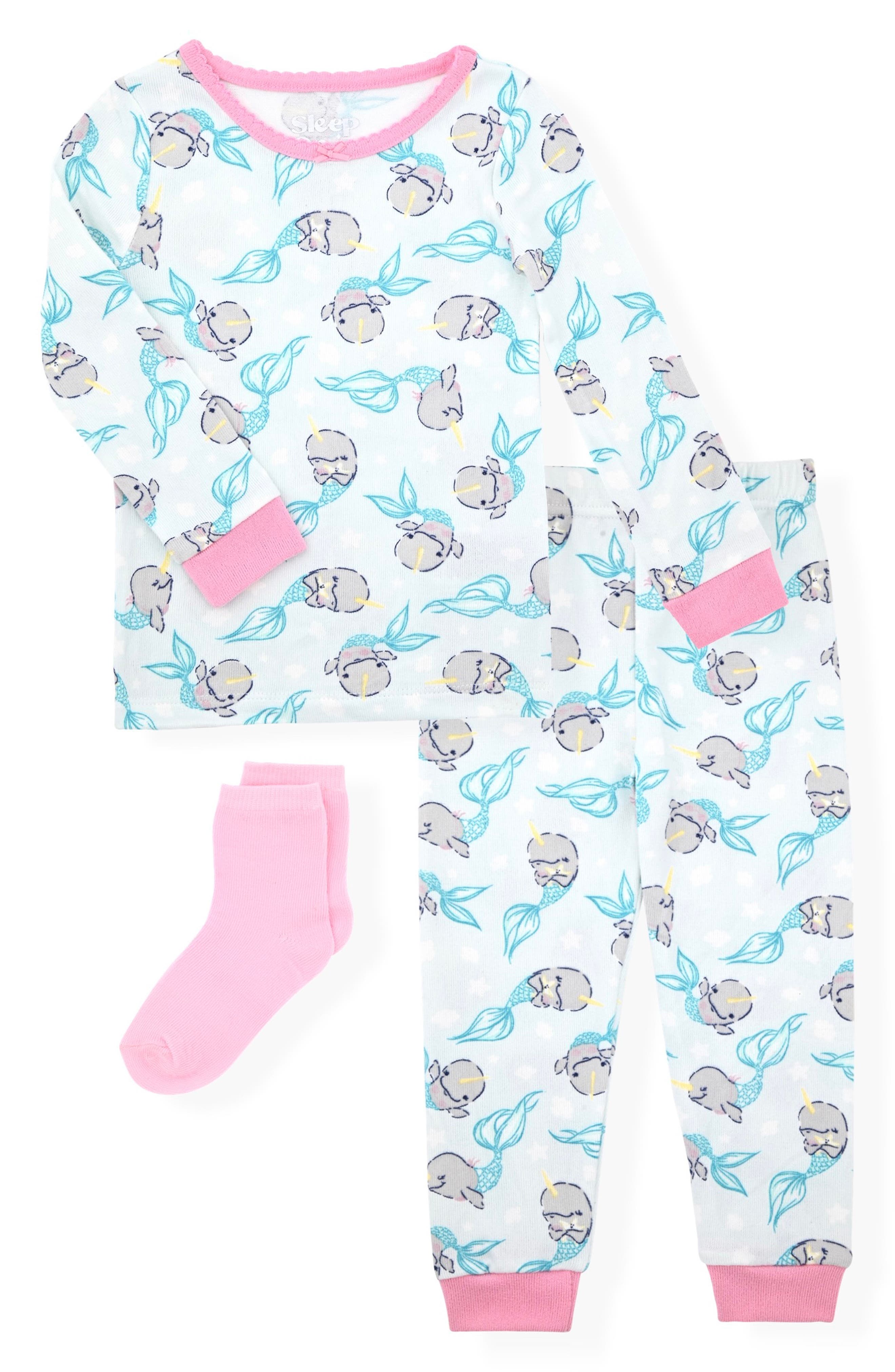 Narwhal Print Fitted Two-Piece Pajamas