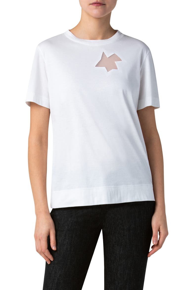 Sheer Inset Jersey T-Shirt, Main, color, ECRU