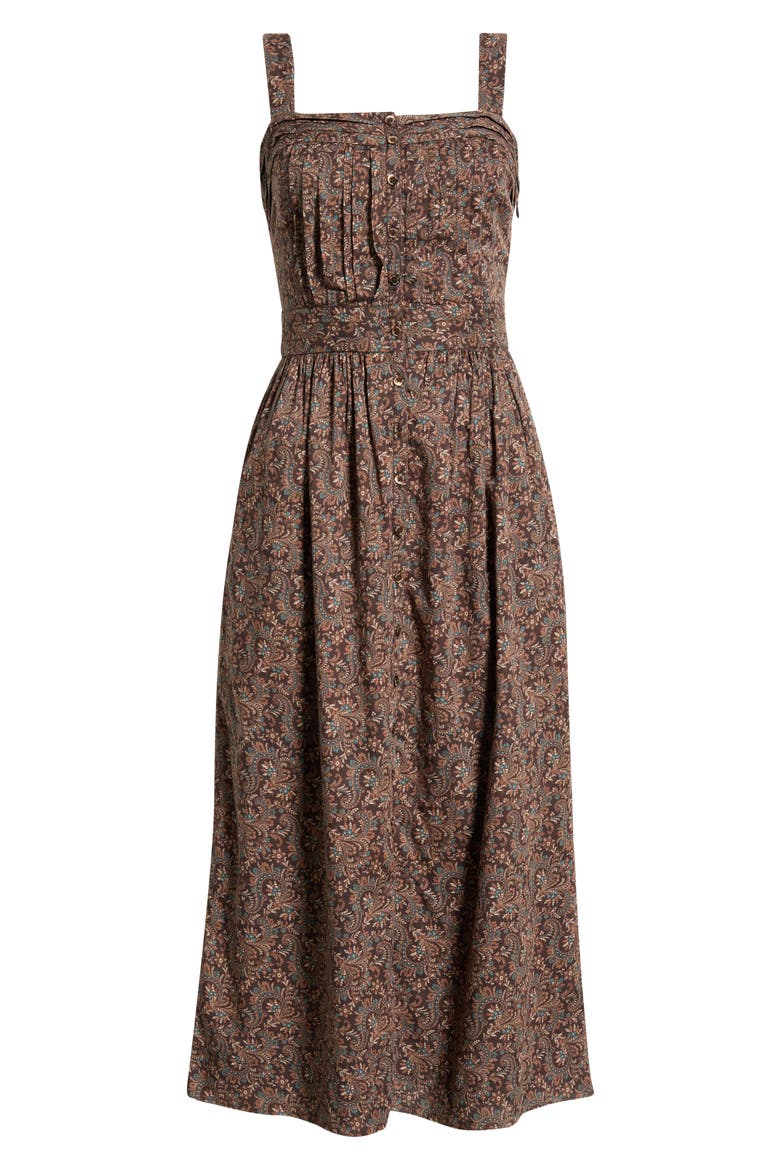 Temecula Paisley Pintuck Cotton Dress, Main, color, DARK BROWN MULTI