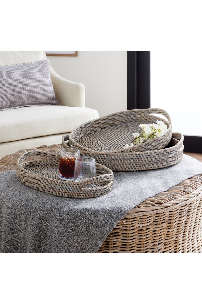 Burma Rattan Oval Serving Trays Set of 3, Alternate, color, Gray