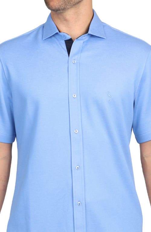 Tailorbyrd Solid Modal Blend Short Sleeve Shirt In Oxford Blue