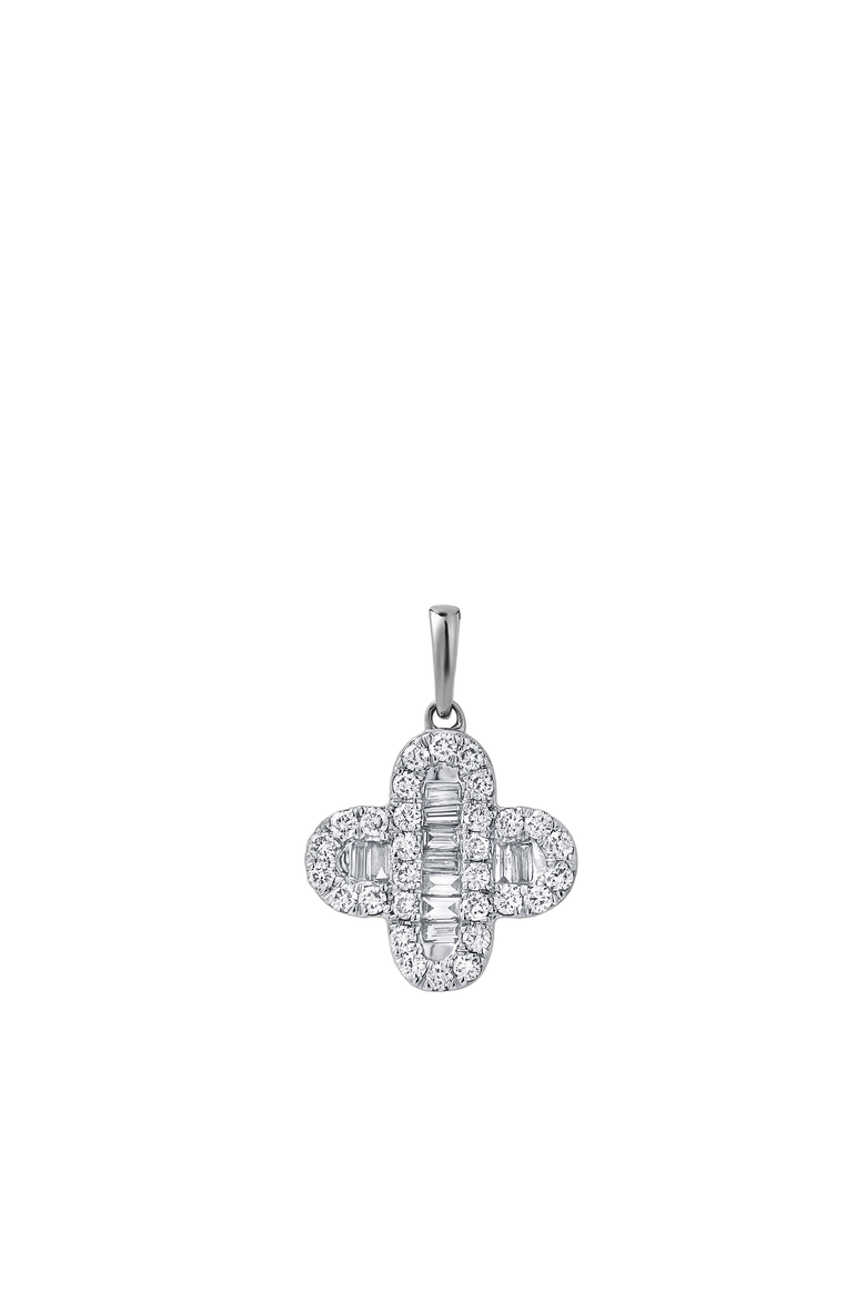 Alina 0.5 Cts 14K Gold Baguette & Round Cut Diamond Clover Pendant with Optional Chain, Main, color, White Gold No Chain