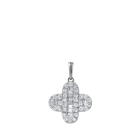 Alina 0.5 Cts 14K Gold Baguette & Round Cut Diamond Clover Pendant with Optional Chain