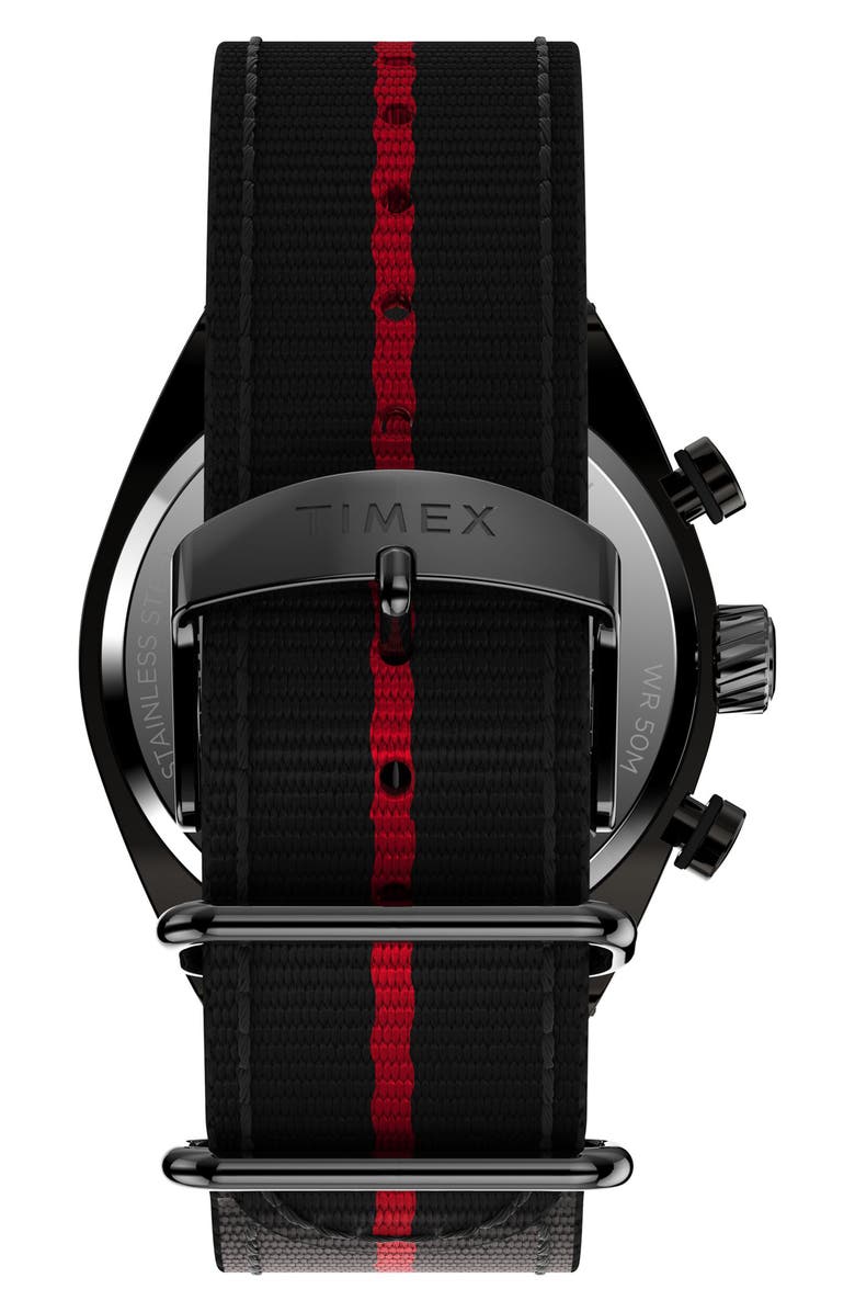 Timex<sup>®</sup> Legacy Tonneau Chronograph Fabric Strap Watch, 42mm, Alternate, color, Black