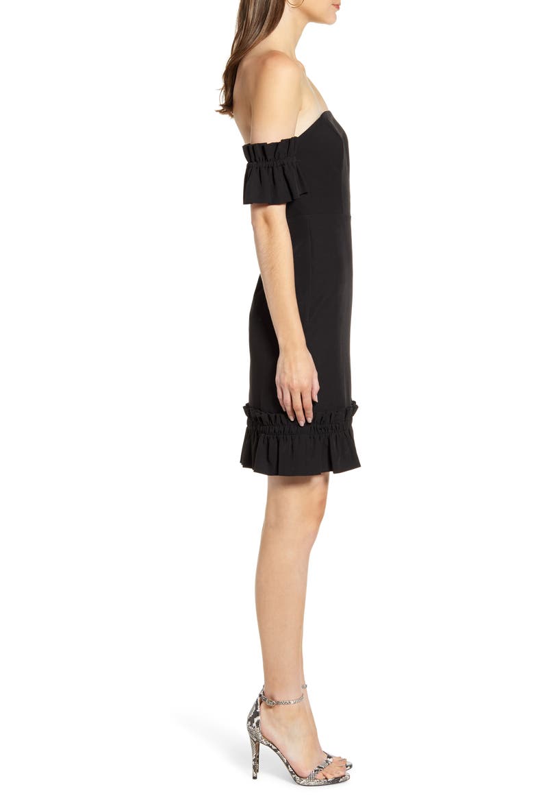 Ruffle Detail Off the Shoulder Body-Con Dress, Alternate, color, BLACK