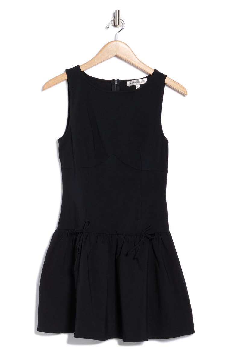 Sleeveless Bow Embellished Drop Waist Minidress, Alternate, color, BLACK