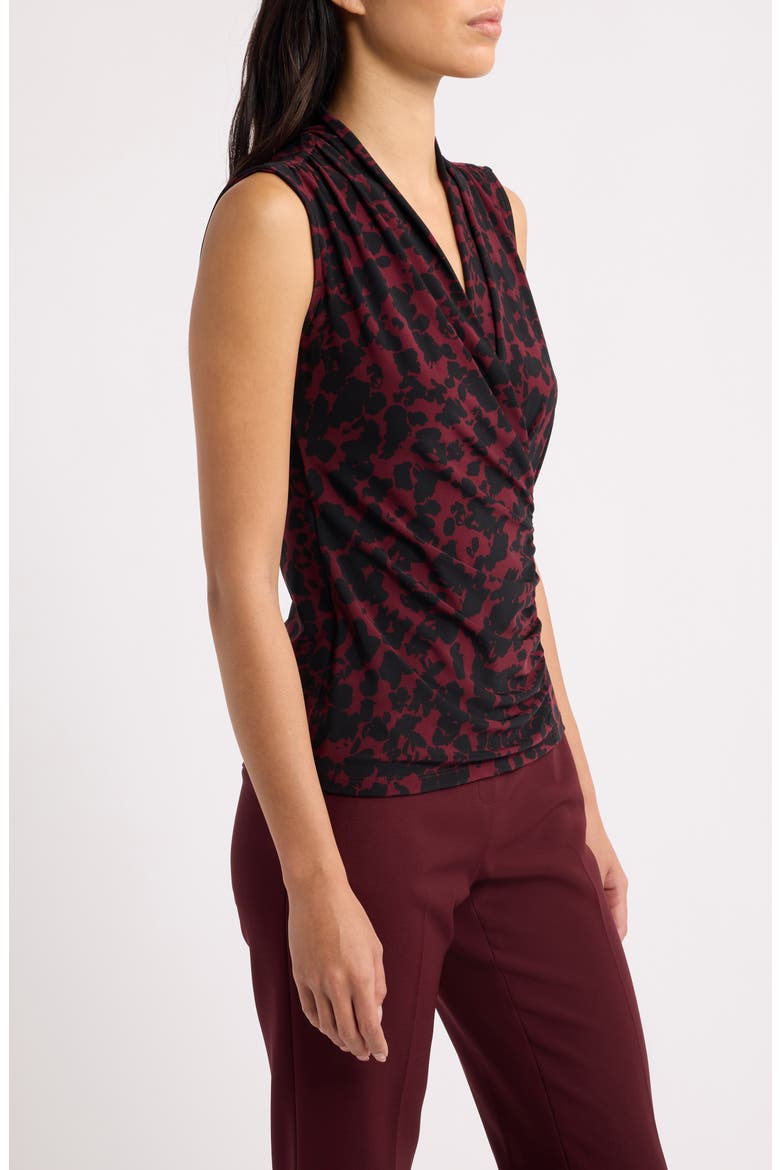 Print Faux Wrap Sleeveless Top, Alternate, color, BAROLO/ ANNE BLACK