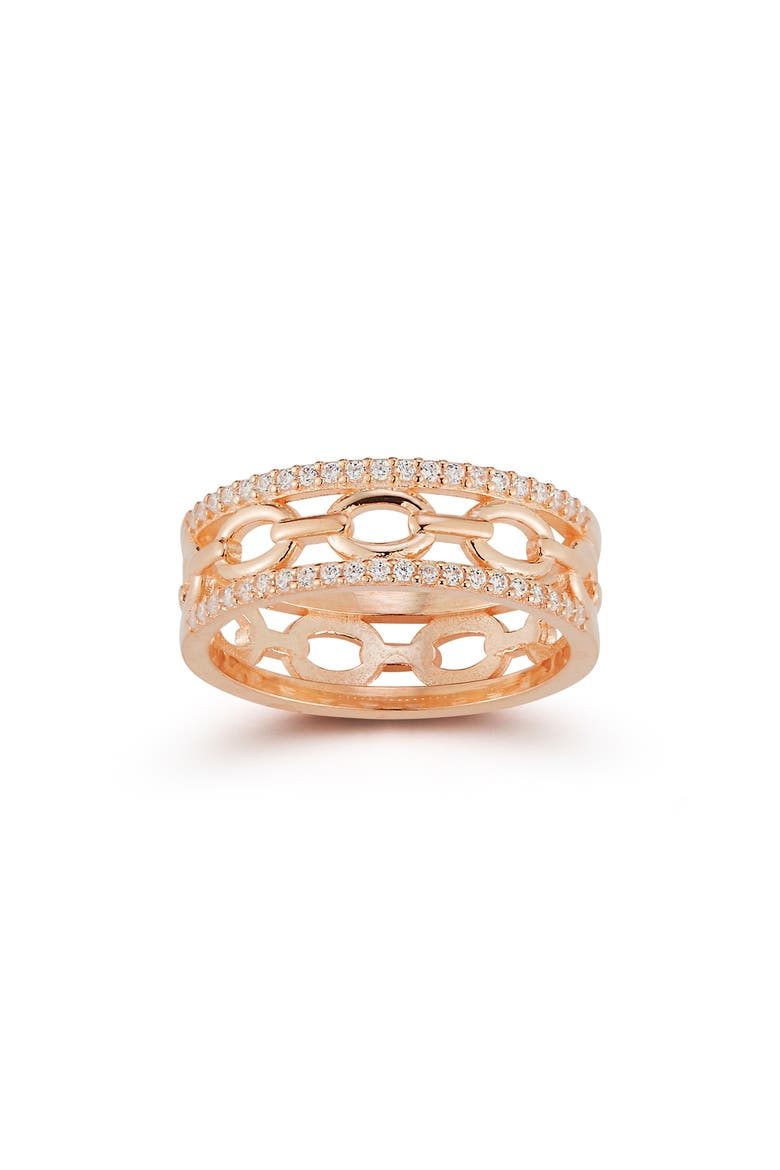 Cubic Zirconia Link Band Ring, Main, color, ROSE GOLD