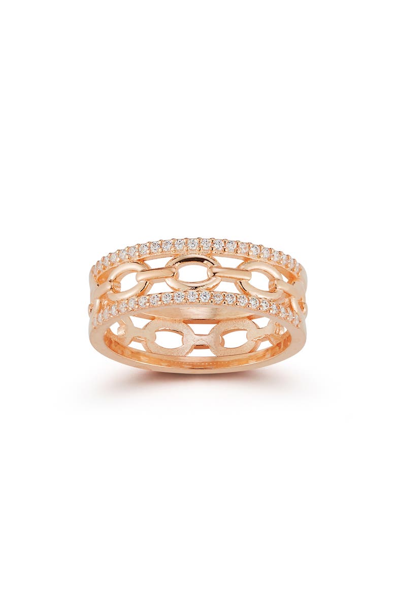 CHLOE AND MADISON Cubic Zirconia Link Band Ring, Main, color, Rose Gold