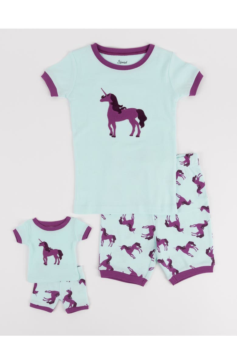 Leveret Girls Matching Doll Short Printed Cotton Pajamas, Main, color, Unicorn Purple