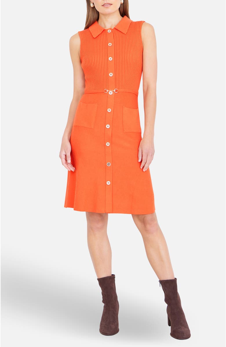 Yumi Rib Knitted With Buckle Skater Dress, Alternate, color, Orange