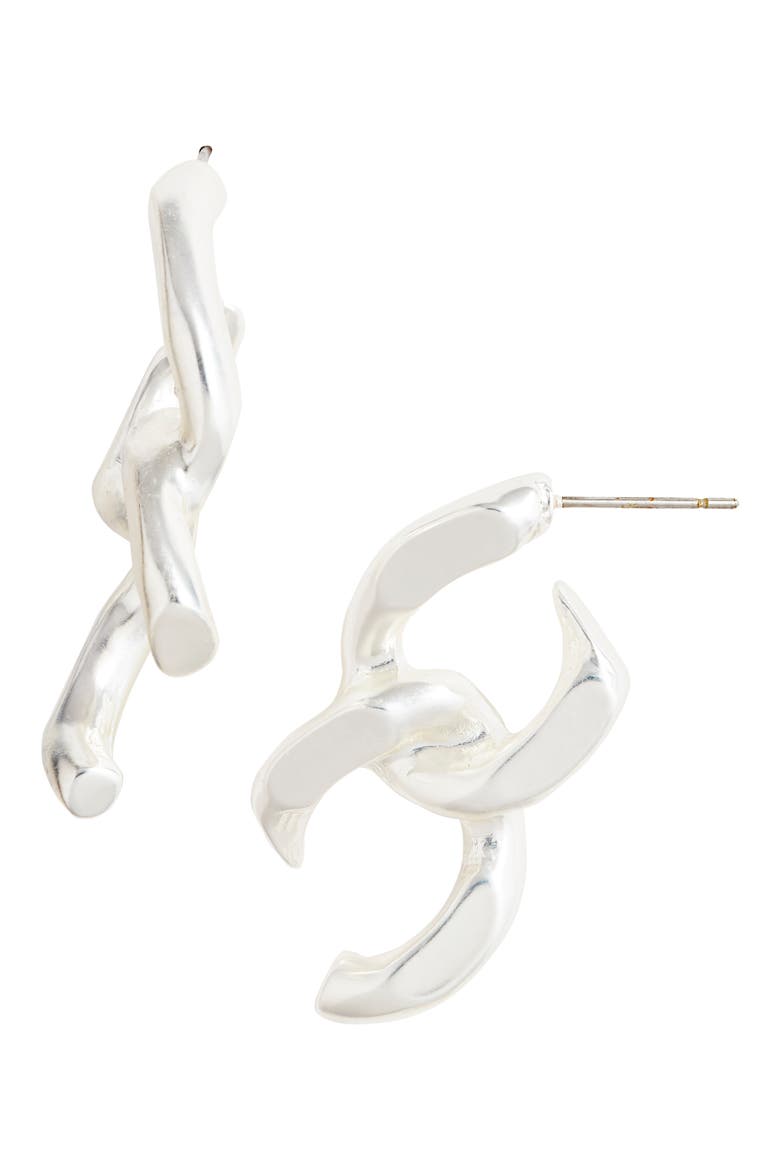 Double Chunky Curb Link Hoop Earrings, Main, color, SILVER